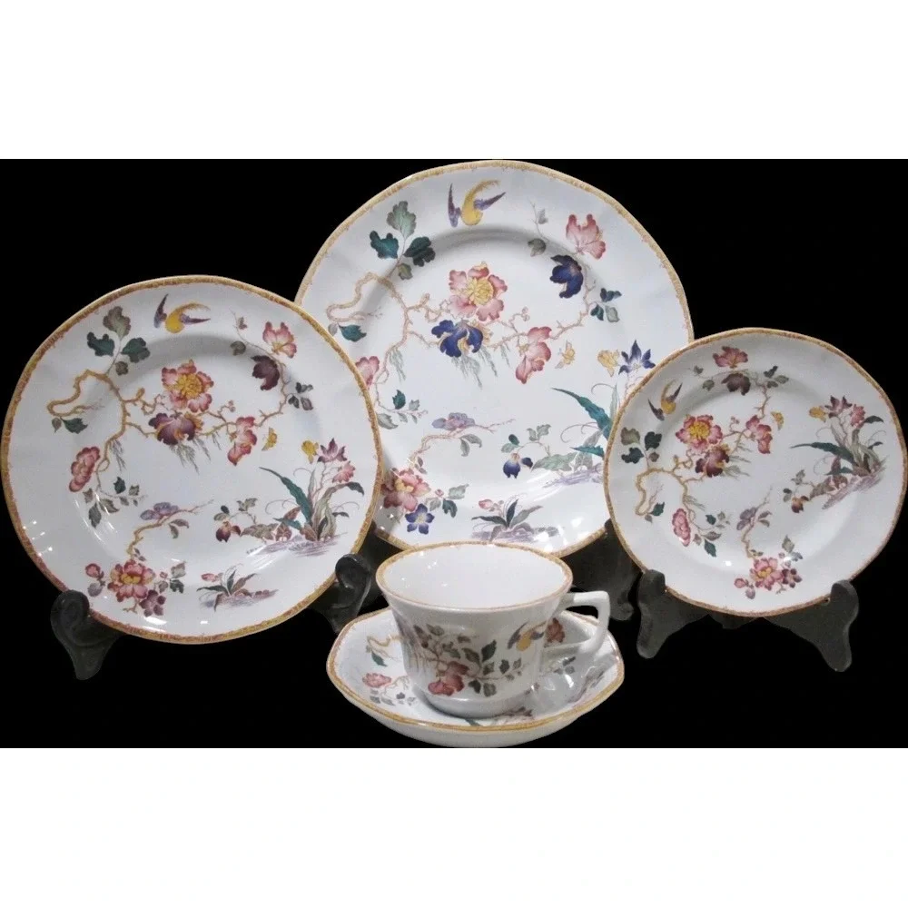 Wedgwood Devon Rose Georgetown Chinoiserie Japonesque England Floral Bird 5pc